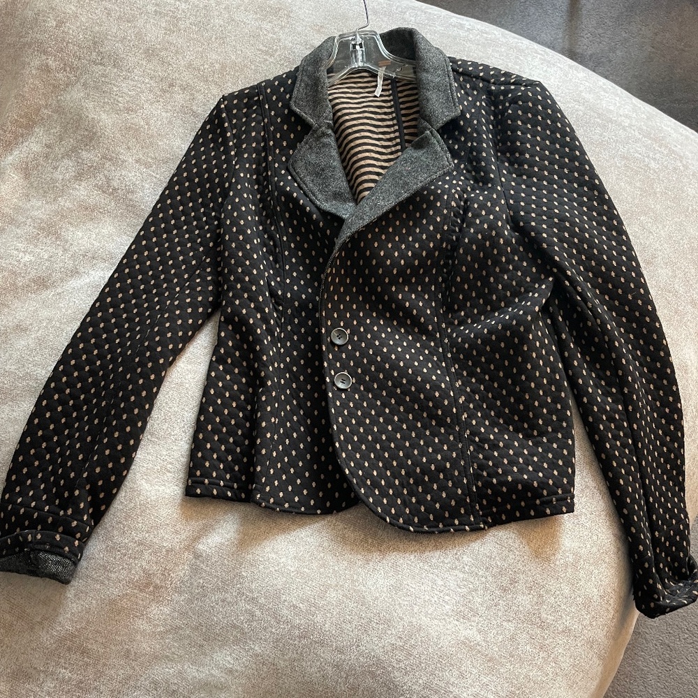 Free People Black & Brown Spotted Blazer, Size L